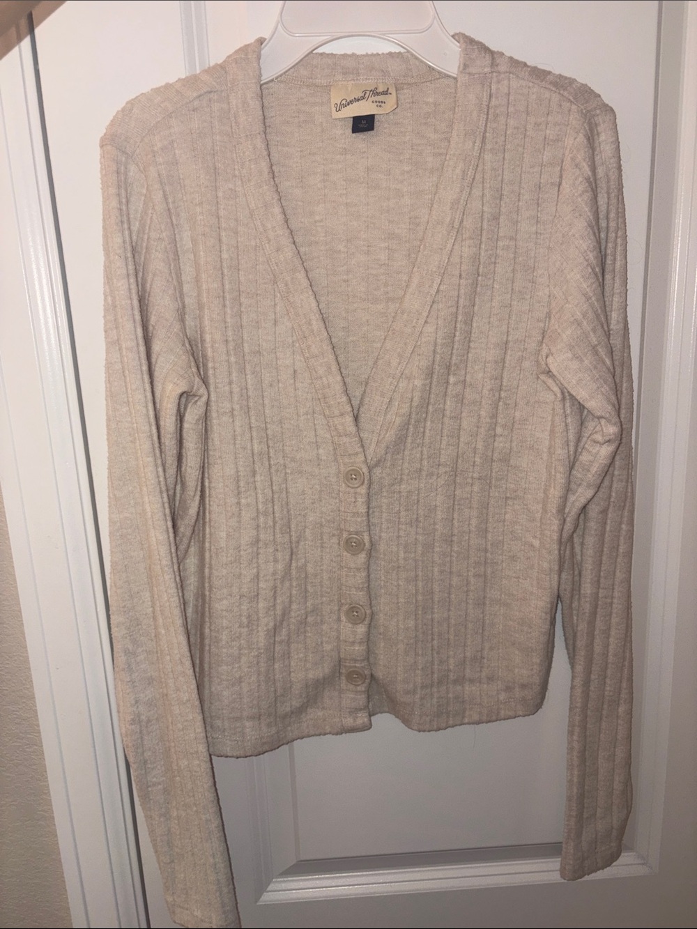 Target Beige Ribbed V-Neck Button Cardigan